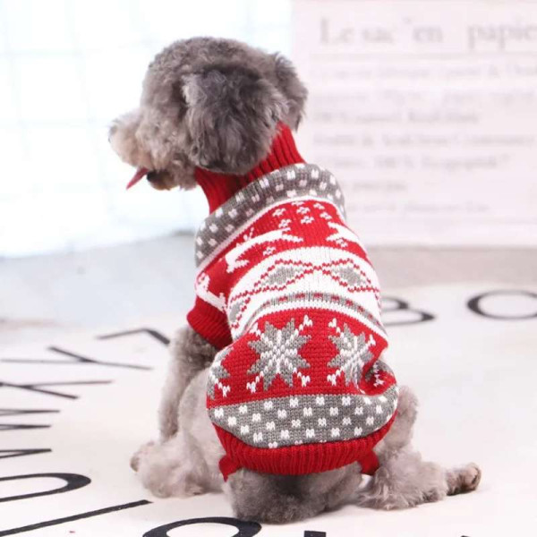 Maglione di Natale per cani rosso con ricamo