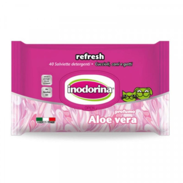 Salviette per cani e gatti detergenti con Aloe Vera - Inodorina Refresh
