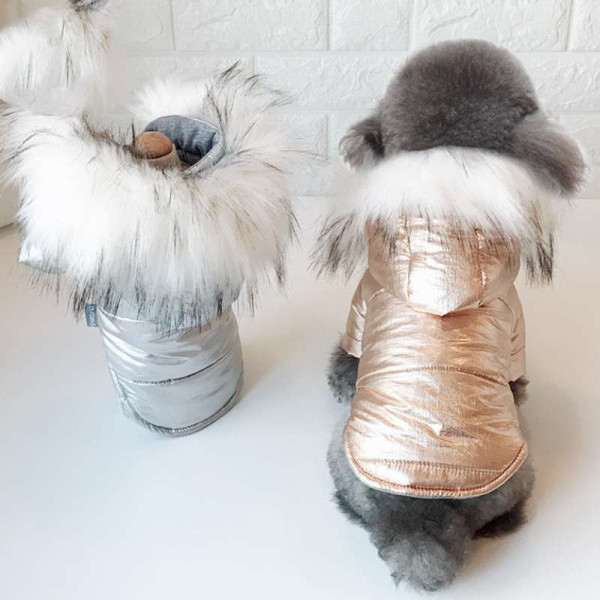 Piumino per cani con cappuccio ecopelliccia "Neve"