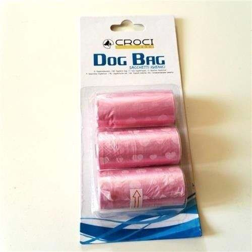 Sacchetti igienici rosa con cuoricini per cani - Croci