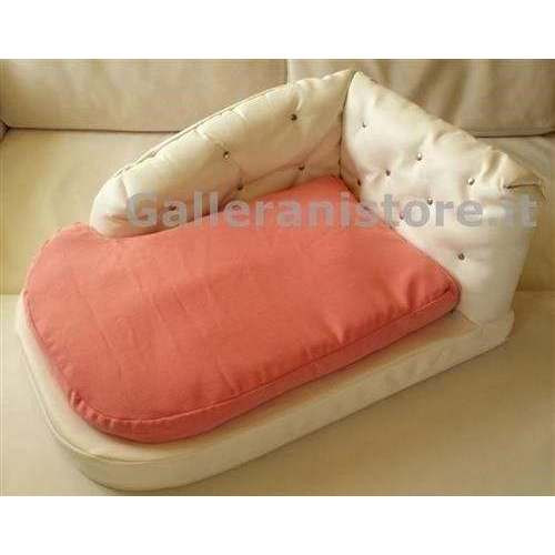 Sofa Divano sfoderabile ecopelle bianco e tessuto rosa per cani