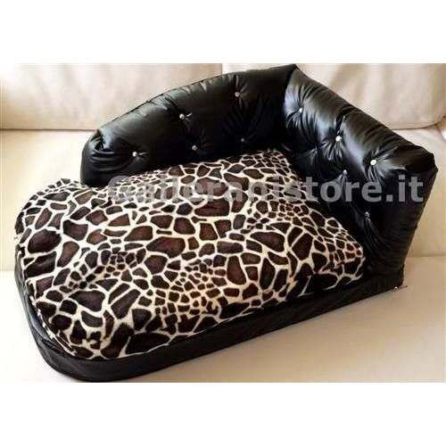 Sofa Divano sfoderabile ecopelle nera e tessuto giraffa per cani