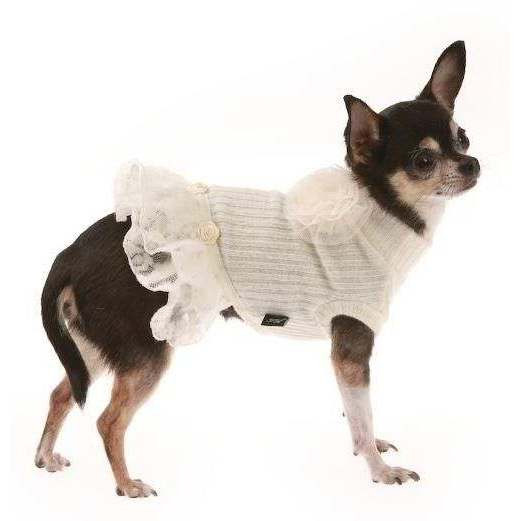 Abito lana/balze bianco applicazione rose per cani - Trilly tutti Brilli