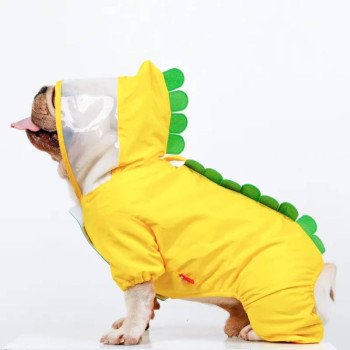 Impermeabile per cani giallo con visiera "Dino"