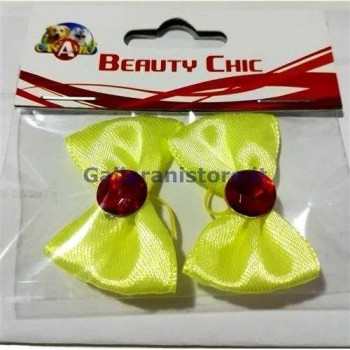 Fiocchetti giallo con pietra rossa c/elastici per cani